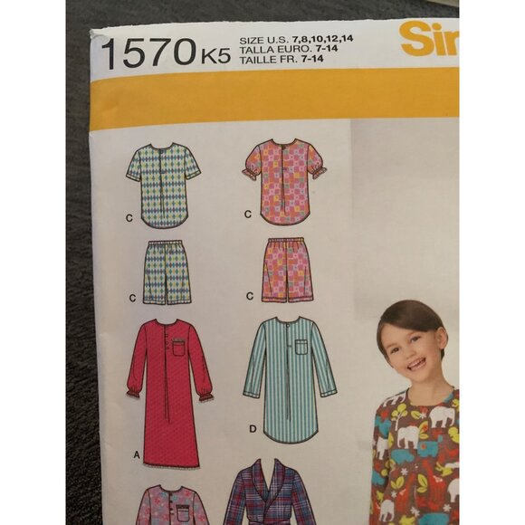 Simplicity 1570 Girls Pajamas Nightgowns Robes Pattern Size 7 8 10 12 14 - Picture 2 of 3
